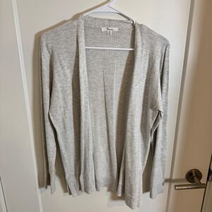 89th Madison Womens Cardigan Sweater‎ Light Grey Studded Open Front Long Sleeve